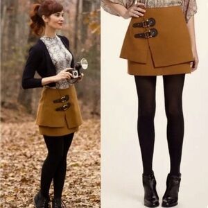 Anthropologie Meadow Rue Tan Mini Skirt with Buckle Detail